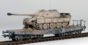 German WWII Jagdpanther Winter Camo loaded on a heavy 6 axle DRB flat car  